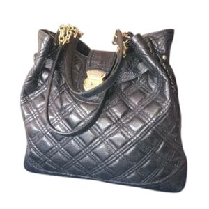Brahmin Black Quilted Leather Satchel with Gold-Toned Accents